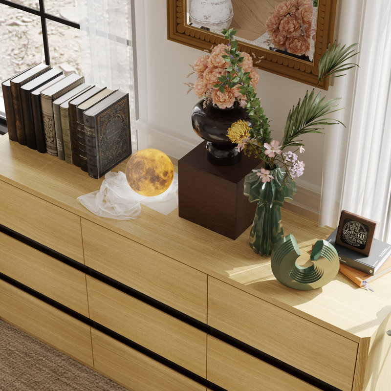 9 Drawer Dresser With Wood Grain Texture Finish
